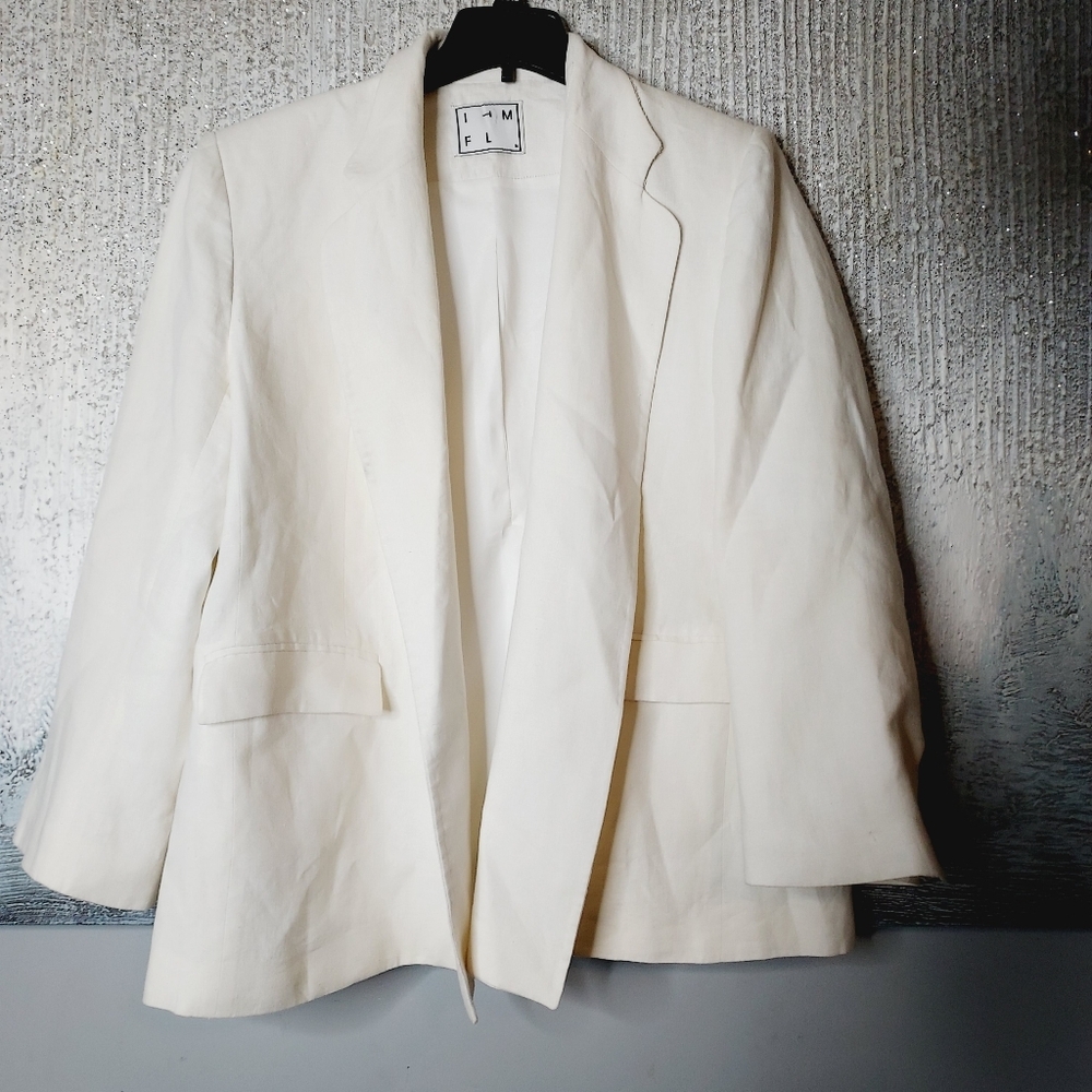 ITMFL Linen Ecro Carpio Jacket Blazer with Sequins at Back of Collar Sz-M